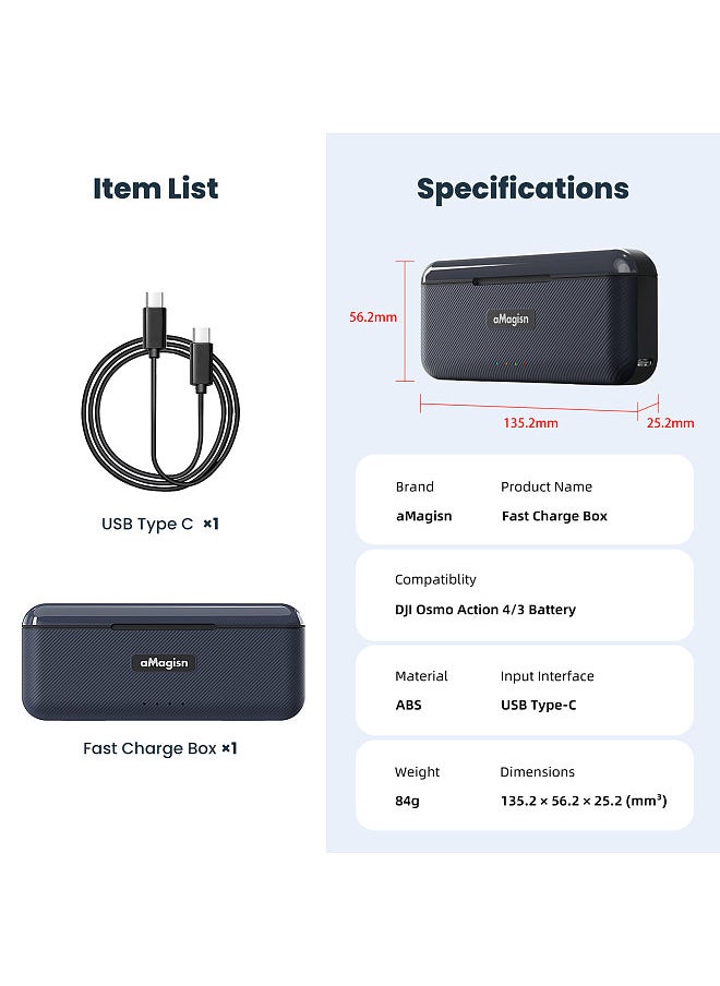 aMagisn - AA07 3-slot Fast Charge Box Battery Charger Type-C PD Fast Charging Case with TF Card Slots Sports Camera Accessory Replacement for DJI OSMO Action 4/3 - Image 1