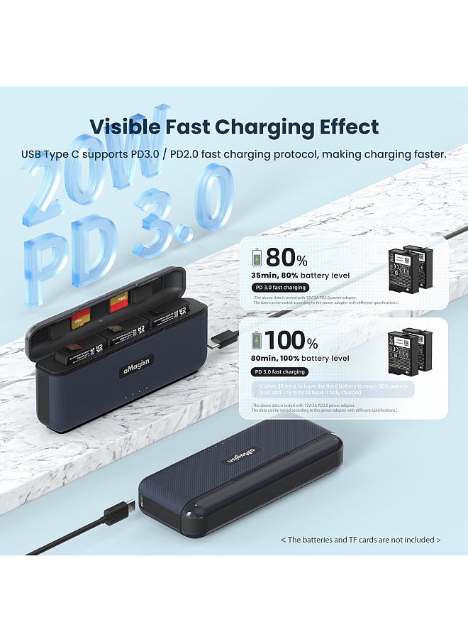 aMagisn - AA07 3-slot Fast Charge Box Battery Charger Type-C PD Fast Charging Case with TF Card Slots Sports Camera Accessory Replacement for DJI OSMO Action 4/3 - Image 1