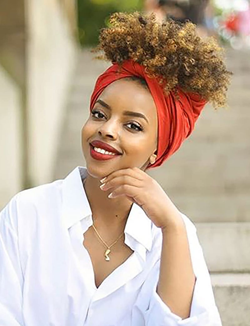 Harewom Headwraps for Women Solid Color Fashion Long Hair African Turban Muslim Headband for Braids Locs Curly Hair Orange - Image 3
