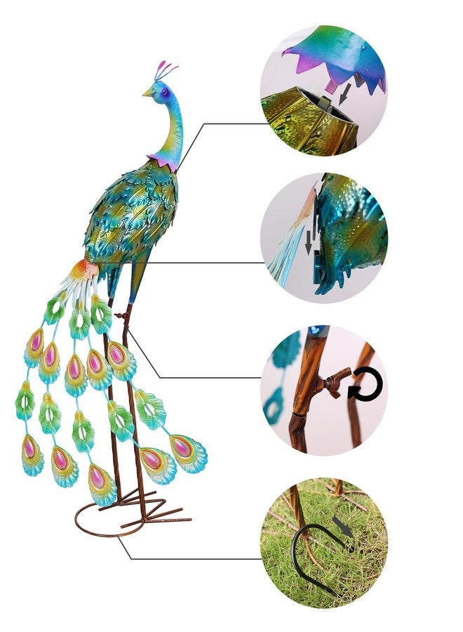 YEAHOME Garden Decor Outdoor Statues, 34" Large Metal Peacock Standing Yard Art, Blue Green Bird Lawn Sculptures Garden Decor for Outside Patio Porch Backyard - Image 5