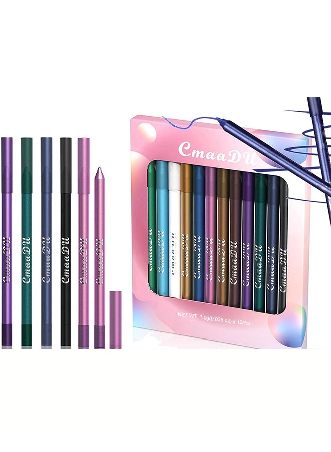 سمادو 12 ألوان Eyeliner مجموعة مع اثنين قلم رصاص حادة ، قلم رصاص ملونة ، طويلة الأمد مقاومة للماء الصبغة الملوثة دليل ظل العين قلم دودة الحرير - Image 1
