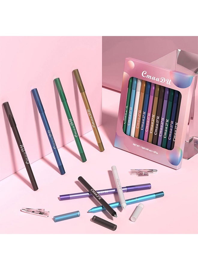 سمادو 12 ألوان Eyeliner مجموعة مع اثنين قلم رصاص حادة ، قلم رصاص ملونة ، طويلة الأمد مقاومة للماء الصبغة الملوثة دليل ظل العين قلم دودة الحرير - Image 3