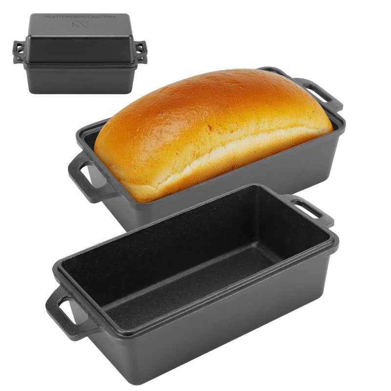 Northriver Casting 9Ã—5 Inch Cast Iron Loaf Pan with Lid | Bread Baking Pan | Even Heat Distribution for Homemade Bread, Cake, and Meatloaf | 2 Piece Set - Image 1