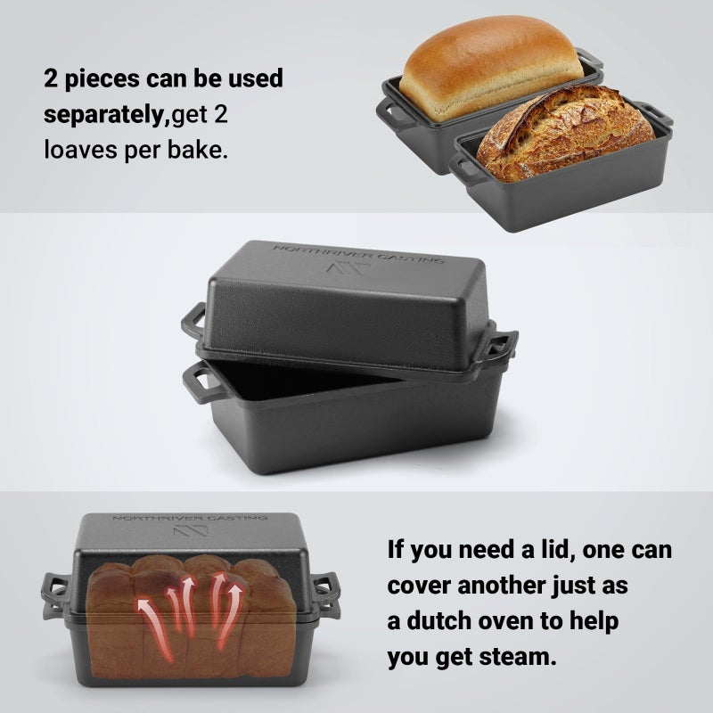 Northriver Casting 9Ã—5 Inch Cast Iron Loaf Pan with Lid | Bread Baking Pan | Even Heat Distribution for Homemade Bread, Cake, and Meatloaf | 2 Piece Set - Image 4