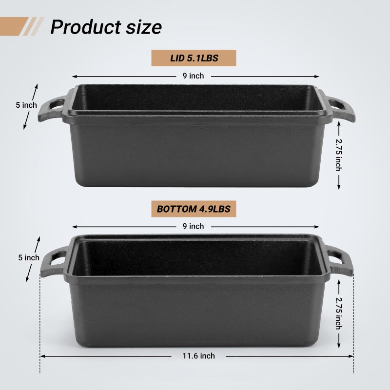 Northriver Casting 9Ã—5 Inch Cast Iron Loaf Pan with Lid | Bread Baking Pan | Even Heat Distribution for Homemade Bread, Cake, and Meatloaf | 2 Piece Set - Image 3