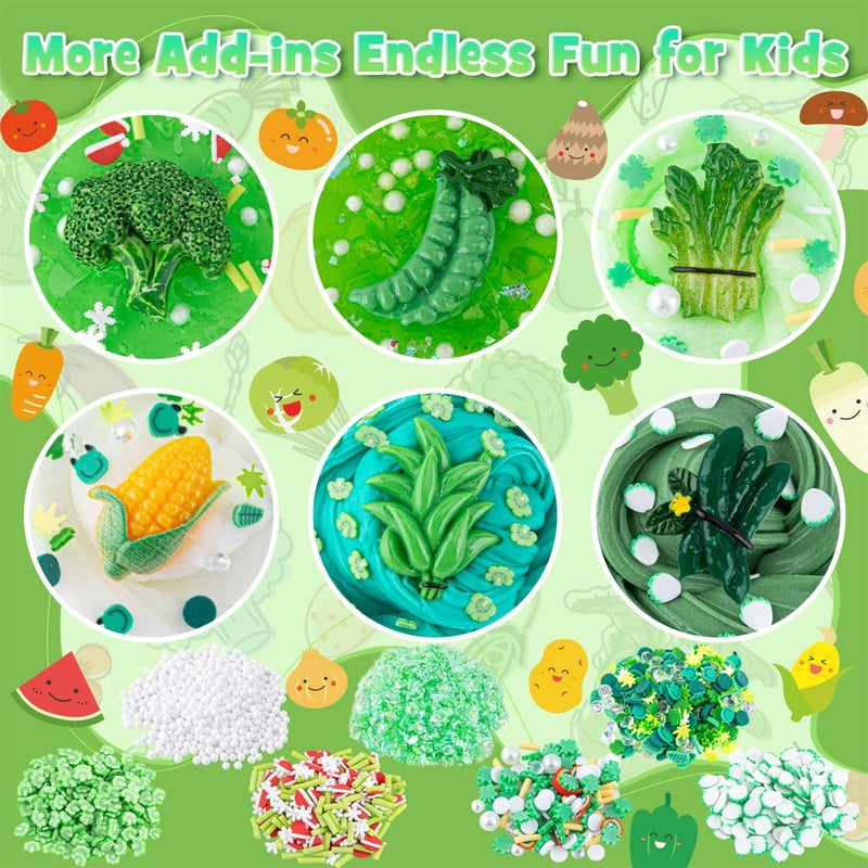 LAWOHO 6 Packs Gradient Green Slime Kit - Cloud Butter Clear Slime, Crunchy Slimes for Kids with Various Slime Add-ins, Non Sticky Slimes Party Favors for Girls and Boys - Image 2