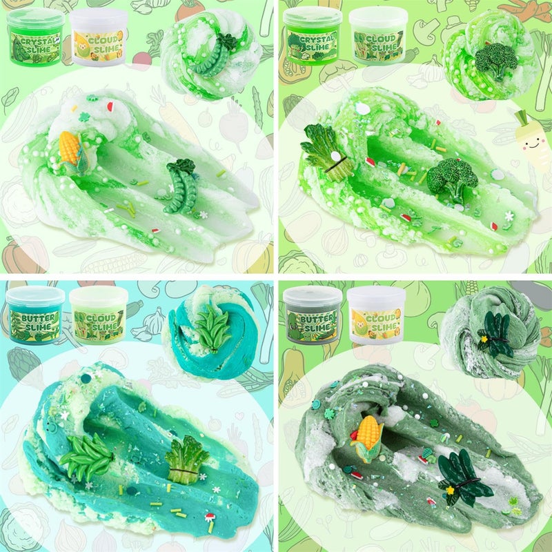 LAWOHO 6 Packs Gradient Green Slime Kit - Cloud Butter Clear Slime, Crunchy Slimes for Kids with Various Slime Add-ins, Non Sticky Slimes Party Favors for Girls and Boys - Image 4