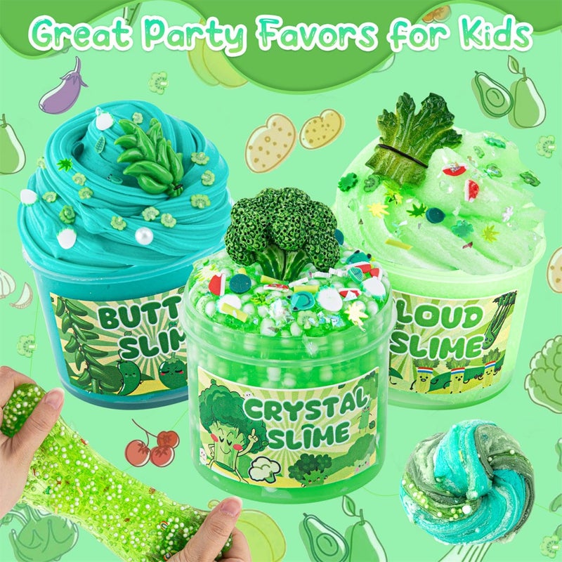 LAWOHO 6 Packs Gradient Green Slime Kit - Cloud Butter Clear Slime, Crunchy Slimes for Kids with Various Slime Add-ins, Non Sticky Slimes Party Favors for Girls and Boys - Image 3
