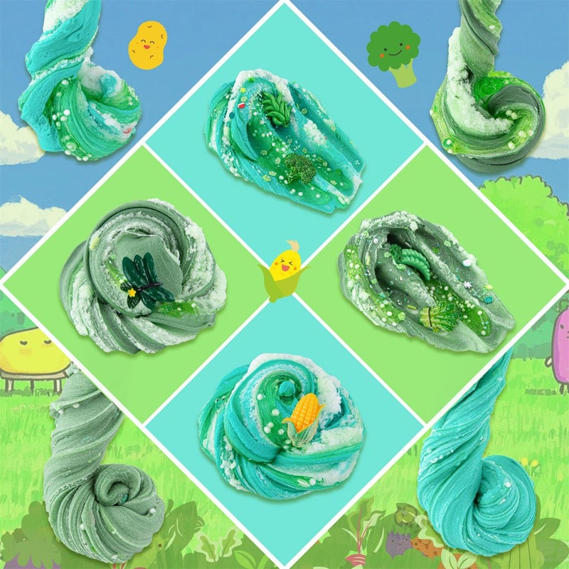 LAWOHO 6 Packs Gradient Green Slime Kit - Cloud Butter Clear Slime, Crunchy Slimes for Kids with Various Slime Add-ins, Non Sticky Slimes Party Favors for Girls and Boys - Image 5
