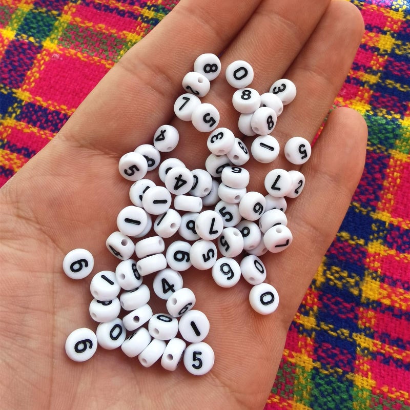 Looconi Amaney 500pcs White Acrylic Number Beads 7x4mm Mixed Number Beads Acrylic Plastic Round Shape Loose Beads - Image 4