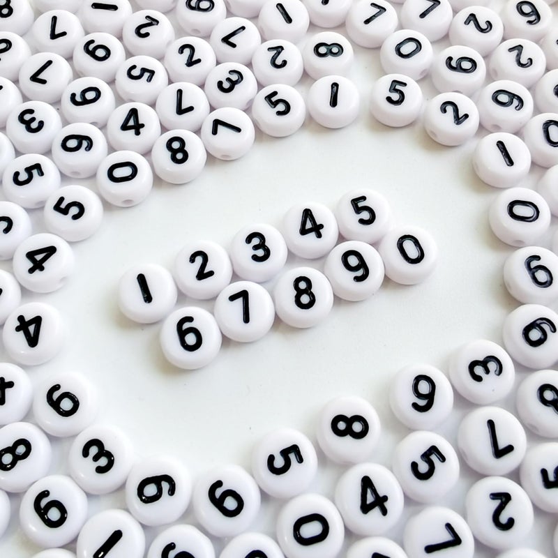 Looconi Amaney 500pcs White Acrylic Number Beads 7x4mm Mixed Number Beads Acrylic Plastic Round Shape Loose Beads - Image 1