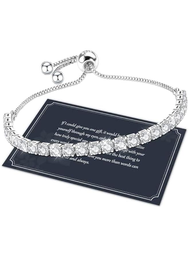 Arabest Silver Bracelet, S925 Tennis Bracelet with Sparkling 5A Cubic Zirconia Silver Bracelets for Women Adjustable Bracelet for Women Bracelets Womens Bracelet Women Gifts for Women Mom - Image 1