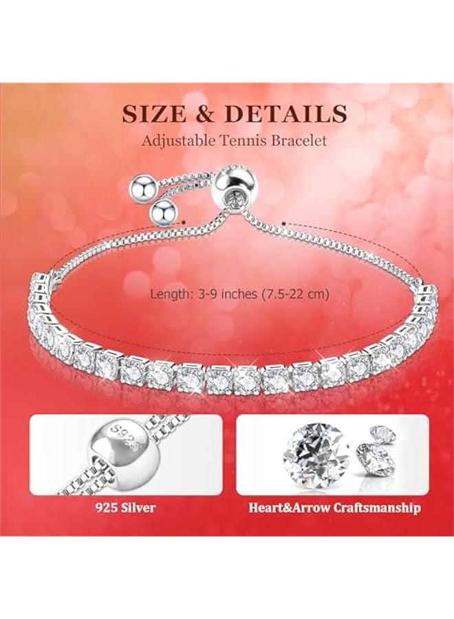 Arabest Silver Bracelet, S925 Tennis Bracelet with Sparkling 5A Cubic Zirconia Silver Bracelets for Women Adjustable Bracelet for Women Bracelets Womens Bracelet Women Gifts for Women Mom - Image 2