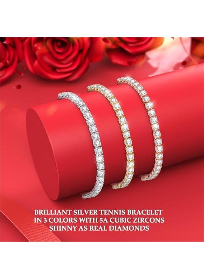 Arabest Silver Bracelet, S925 Tennis Bracelet with Sparkling 5A Cubic Zirconia Silver Bracelets for Women Adjustable Bracelet for Women Bracelets Womens Bracelet Women Gifts for Women Mom - Image 3