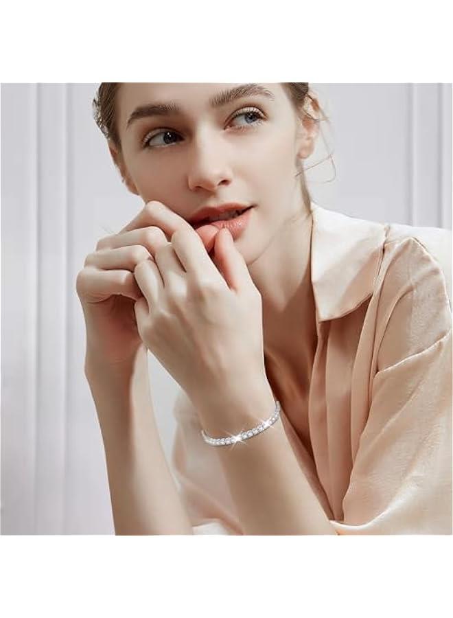 Arabest Silver Bracelet, S925 Tennis Bracelet with Sparkling 5A Cubic Zirconia Silver Bracelets for Women Adjustable Bracelet for Women Bracelets Womens Bracelet Women Gifts for Women Mom - Image 4