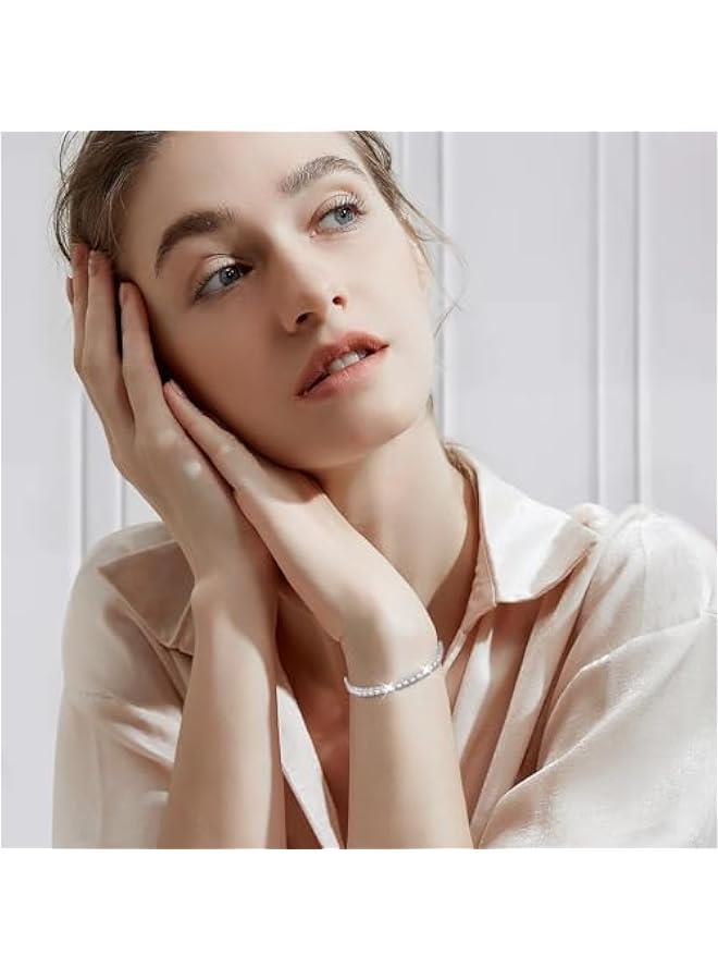 Arabest Silver Bracelet, S925 Tennis Bracelet with Sparkling 5A Cubic Zirconia Silver Bracelets for Women Adjustable Bracelet for Women Bracelets Womens Bracelet Women Gifts for Women Mom - Image 5