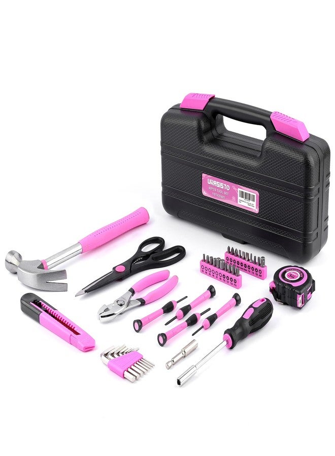 URASISTO 40-Piece Home Tool Kit with Easy Carrying Box, Small Basic Hand Tool Set Perfect for DIY Building, Home Maintenance and Woodworking, Great for College Students - PINK - Image 1