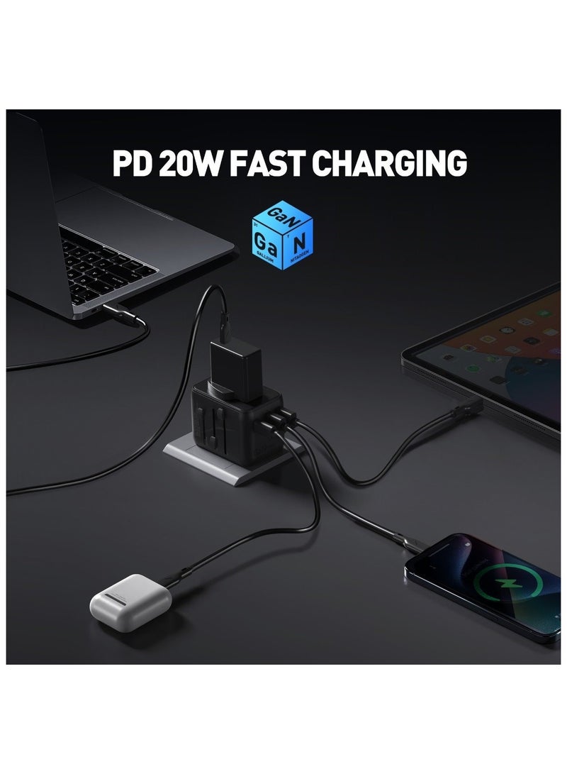 JODA Travel adapter with multiple ports and 20W power, equipped with advanced GaN technology for high performance and lower heat.Includes 2 USB-A ports and 1 USB-C port to charge three devices at the same time.Operates with an input voltage of 100 to 240V, making it ideal for international travel.Equipped with a replaceable 10A fuse for added protection and guaranteed safety. - Image 3