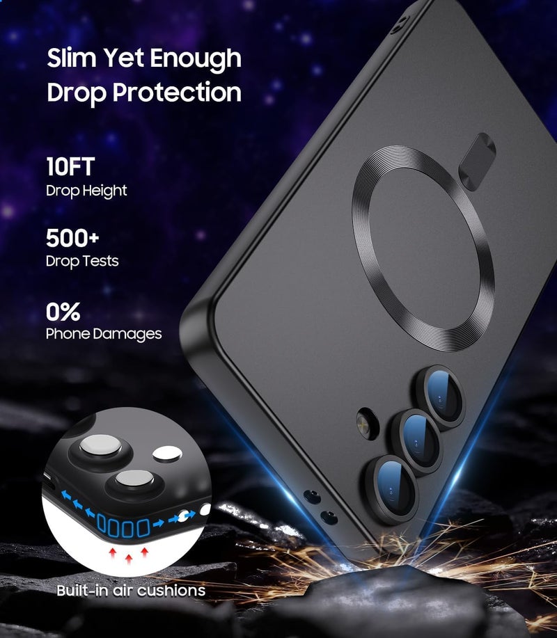 DIZORO Samsung A56 Case, Compatible with Mag Safe Back Cover, Matte Luxury Metallic Luster Flexible TPU Wireless Charging Shockproof Case with Camera Protector (Metallic Black) - Image 4