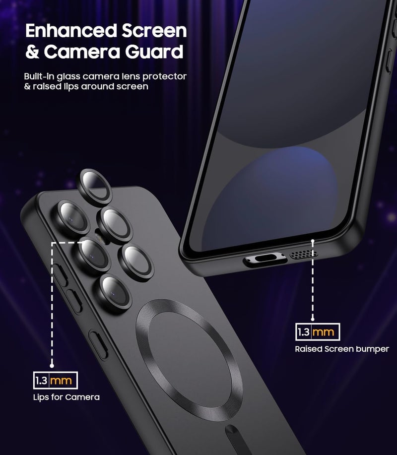 DIZORO Samsung A56 Case, Compatible with Mag Safe Back Cover, Matte Luxury Metallic Luster Flexible TPU Wireless Charging Shockproof Case with Camera Protector (Metallic Black) - Image 3