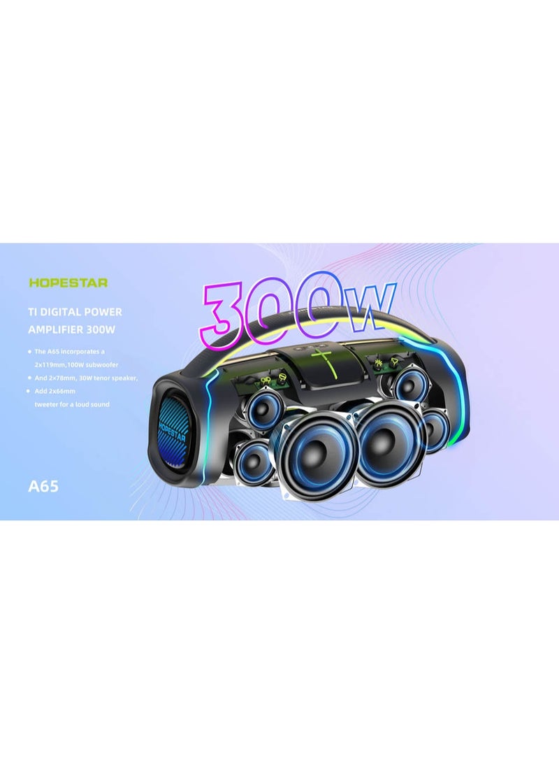 HOPESTAR A65 300W Portable Outdoor Waterproof Blue Tooth Speaker Handheld Audio Big Bass Stereo Speaker with Wireless Microphone - Image 4