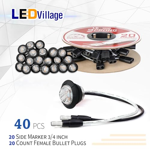 Ledvillage 20 Pcs 3/4 Inch Side Marker Clear Lens Amber Light with Connector and 2 Prong Harness Roll Female Plugs (20 Counts) Indicator Light, Clearance Light for Truck Trailer Pickup - Image 2