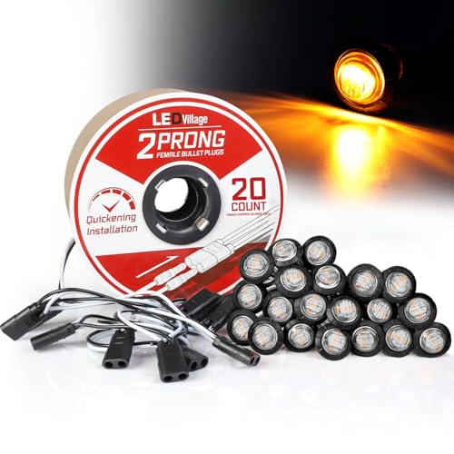 Ledvillage 20 Pcs 3/4 Inch Side Marker Clear Lens Amber Light with Connector and 2 Prong Harness Roll Female Plugs (20 Counts) Indicator Light, Clearance Light for Truck Trailer Pickup - Image 1