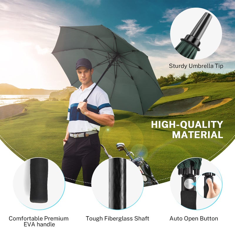 Gonex 68 Inch Extra Large Golf Umbrella, Automatic Open Travel Rain Umbrella with Windproof Water Resistant Double Canopy, Oversize Vented Umbrellas for 2-3 Men and UV Protection, Dark Green - Image 3
