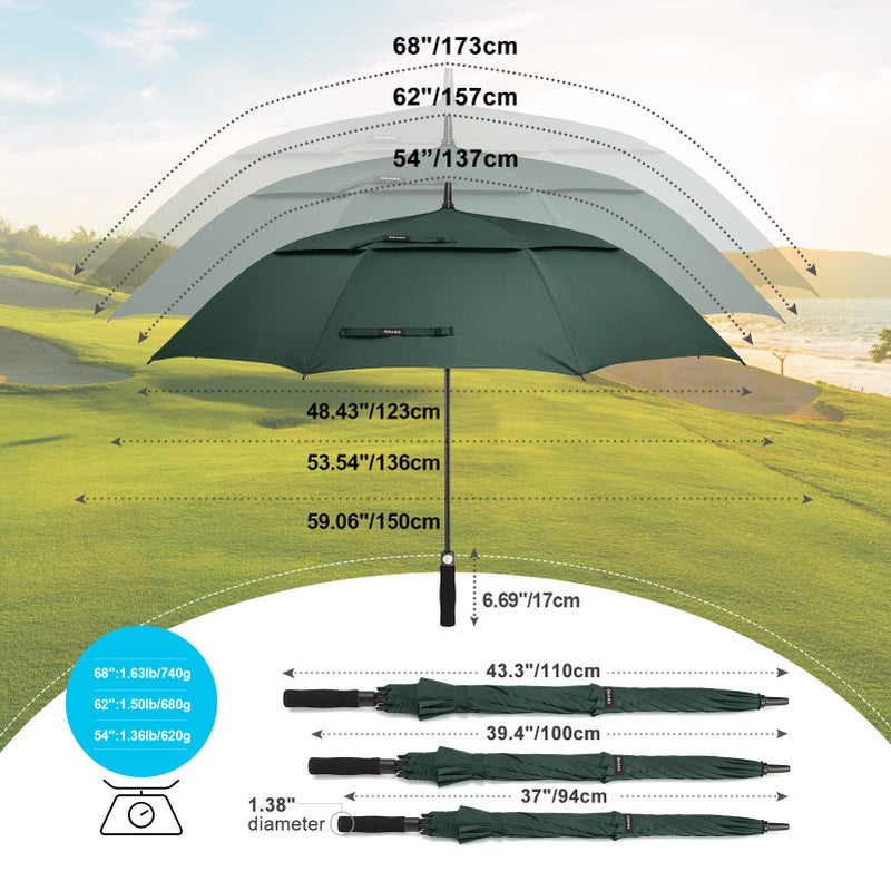 Gonex 68 Inch Extra Large Golf Umbrella, Automatic Open Travel Rain Umbrella with Windproof Water Resistant Double Canopy, Oversize Vented Umbrellas for 2-3 Men and UV Protection, Dark Green - Image 5