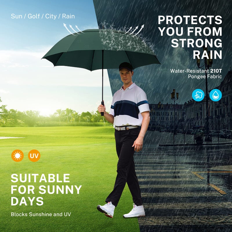 Gonex 68 Inch Extra Large Golf Umbrella, Automatic Open Travel Rain Umbrella with Windproof Water Resistant Double Canopy, Oversize Vented Umbrellas for 2-3 Men and UV Protection, Dark Green - Image 4