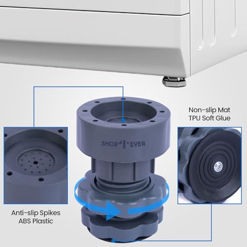Shop4Ever Washing Machine Adjustable Stand Legs (Set of 4) | Height Raiser for Front/Top Load | Anti-Vibration Anti-Slip Rubber Base | Universal Fit for Fridge & Appliances - Image 4