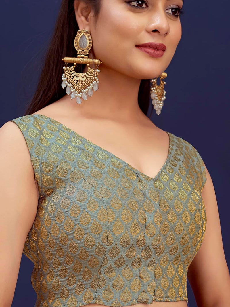 Vardha Women's Art Silk Blouse with Readymade Design and Sleeveless Style and Gold Zari | Blouse for Women - Image 4