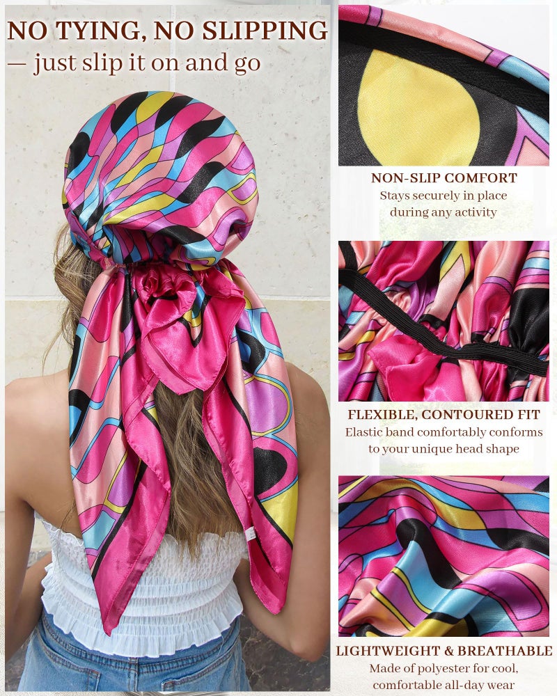 AWAYTR Pretied Head Scarf for Women - 2 Pack Chemo Patients Headwear Cancer Hair Loss Scarf Head Wrap Cover Hat Turban Cover (Geometric Print: Pink+Blue) - Image 3