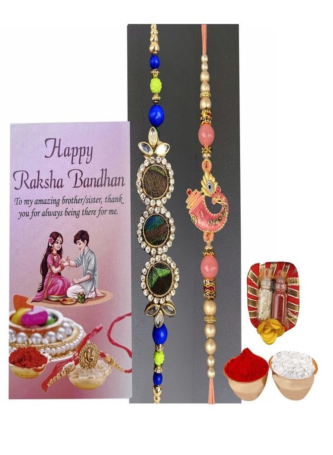 Giftrend Rakhi for Brother Set of 2 | with Tika Set and Card | Raksha Bandhan Combo Gift - Image 1