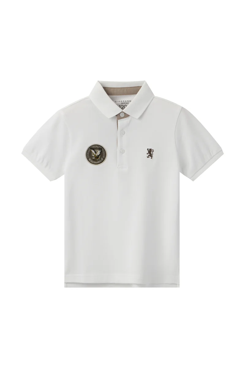 جيوردانو تيشيرت بولو أبيض بأسد للأولاد