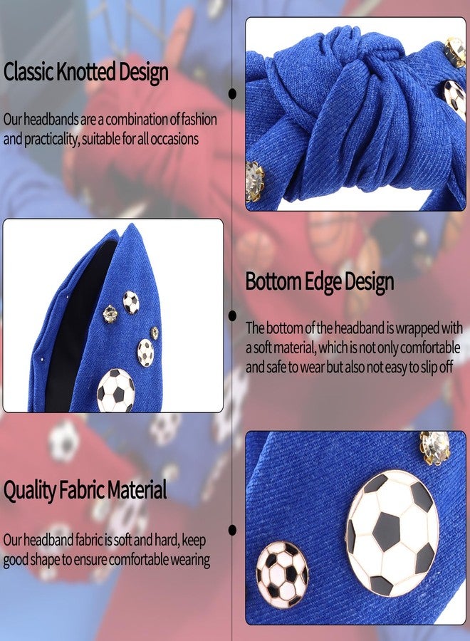 Hapdoo Royal Blue Soccer Rhinestone Jeweled Knotted Headbandn Wide Game Day Sports Hair Accessories Gift for Football Fans - Image 5