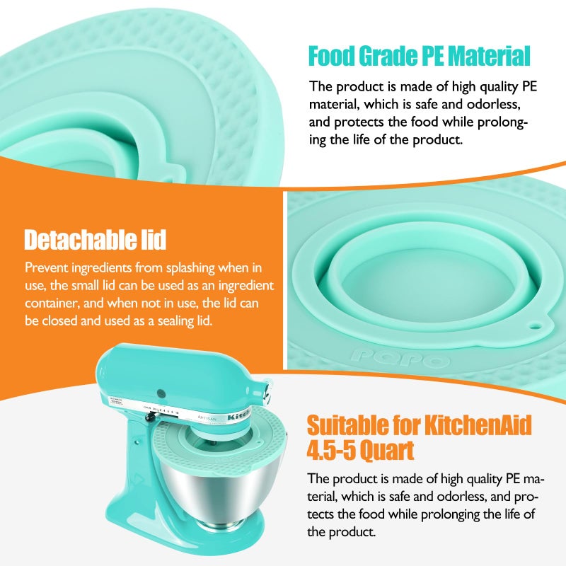 PQPO Silicone Mixers Bowl Cover Compatible with KitchenAid 4.5-5 Quart Tilt-Head Stand Mixers Bowl,with Collapsible Small Bowl(Green) - Image 3