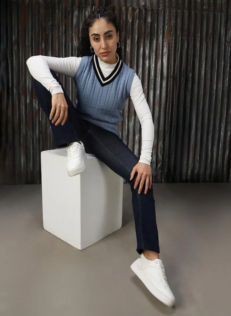 HIGH STAR Blue Women's Blue 100% Acrylic Solid Sweater for Women | Best Price UAE