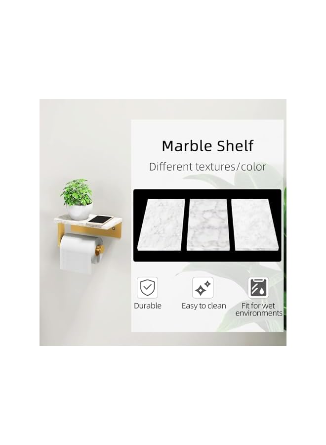 S-TOP Toilet Paper Holder with Marble Shelf, 304 Stainless Steel Wall Mounted Tissue Roll Holder, Matte Black Bathroom Accessory for Washroom & Toilet Decor (Gold) - Image 3