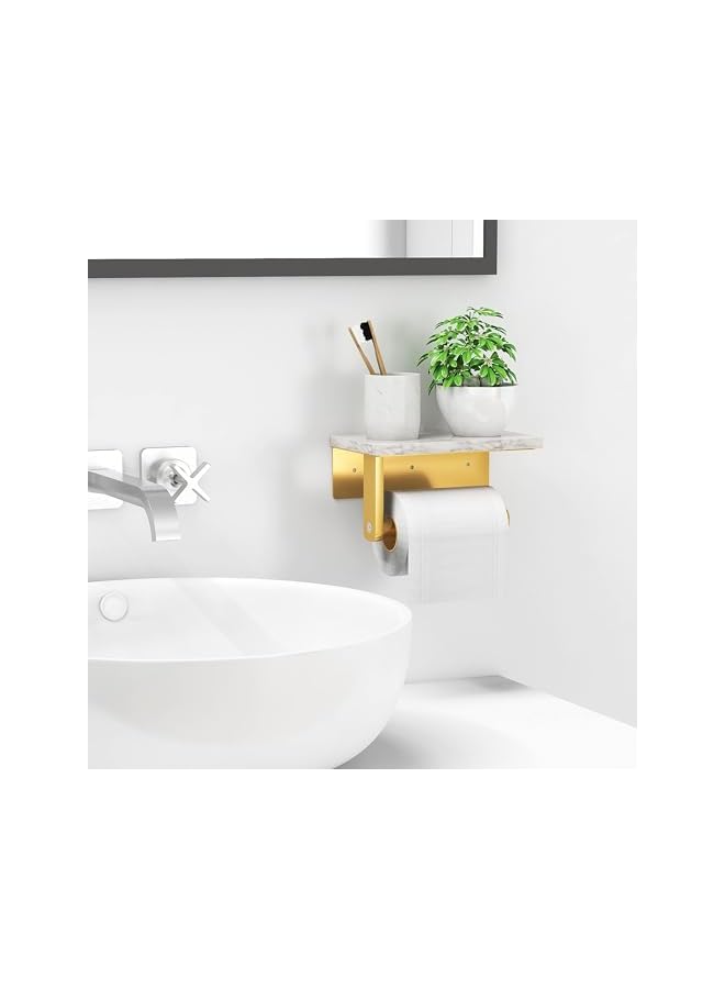 S-TOP Toilet Paper Holder with Marble Shelf, 304 Stainless Steel Wall Mounted Tissue Roll Holder, Matte Black Bathroom Accessory for Washroom & Toilet Decor (Gold) - Image 4