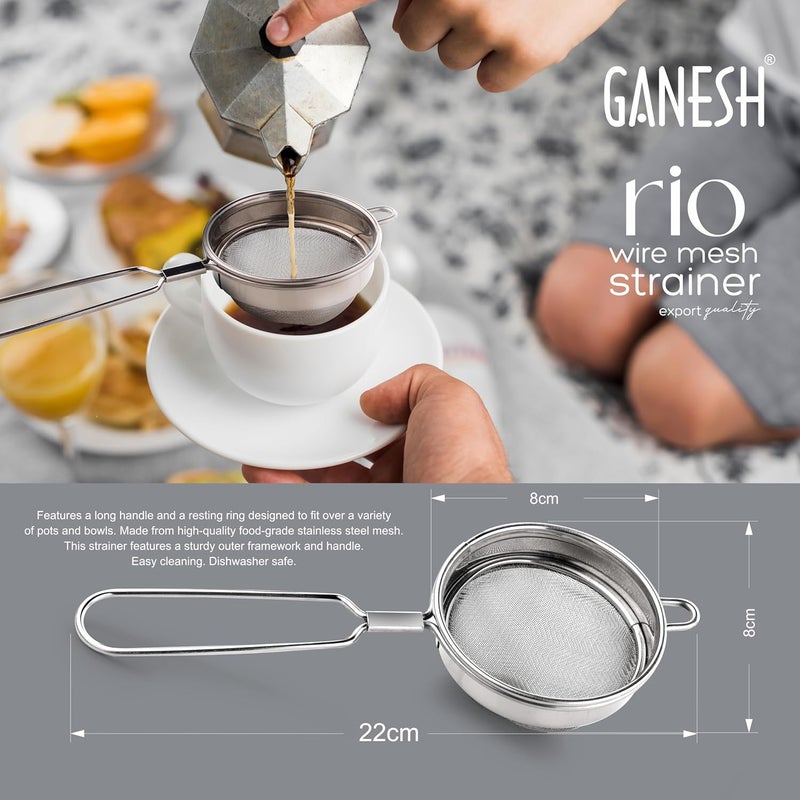 GANESH منخل شاي ريو / شاي شهلني / منخل قهوة / فلتر شاي / فلتر عصير وزيت مع مقبض سلكي وفولاذ مقاوم للصدأ - مجموعة من 2 - Image 4