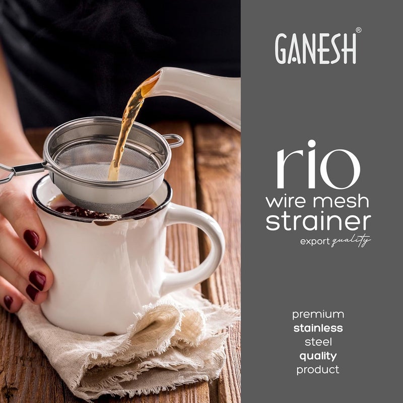 GANESH منخل شاي ريو / شاي شهلني / منخل قهوة / فلتر شاي / فلتر عصير وزيت مع مقبض سلكي وفولاذ مقاوم للصدأ - مجموعة من 2 - Image 2