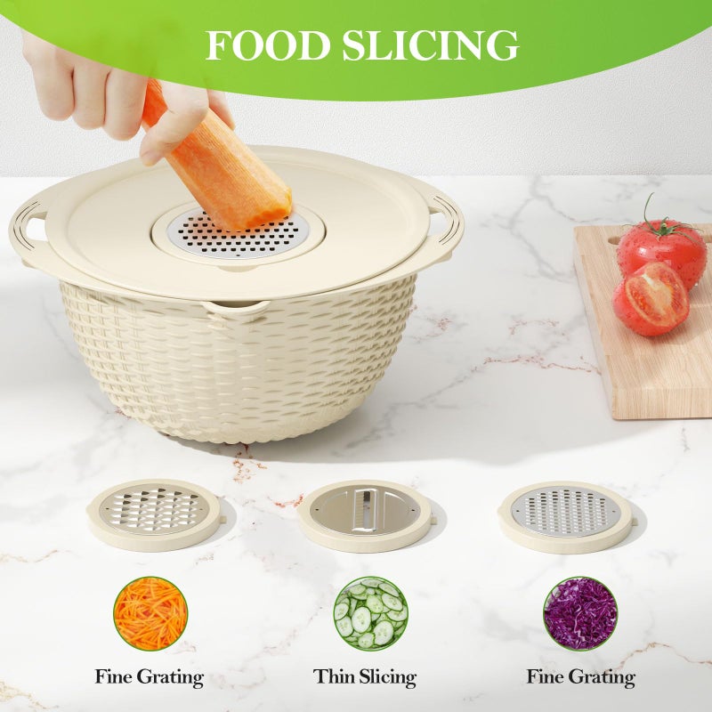UTTKOJ 4-1 Colander with Bowl Set - Rotatable Strainers for Kitchen, Food Strainers and Colanders, Funny Presents for Women, Fruit Cleaner, Veggie Wash, Aesthetic Kitchen Gadget Essentials - Beige - Image 4