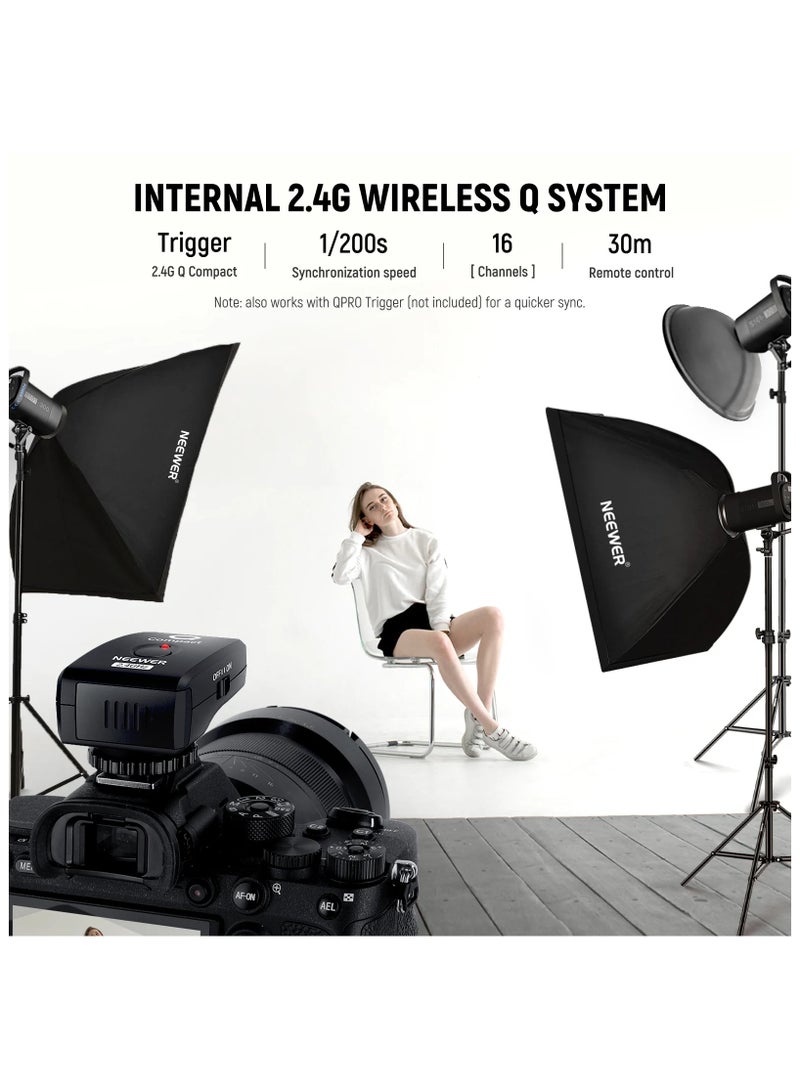 نيوير NEEWER S101-300W Pro Studio Flash Lighting Kit (New Version, UK) – 2× 300W Strobe Lights + 2× Light Stands + 2× Softboxes + 2× Wireless Triggers + Reflector + Carrying Bag black - Image 5