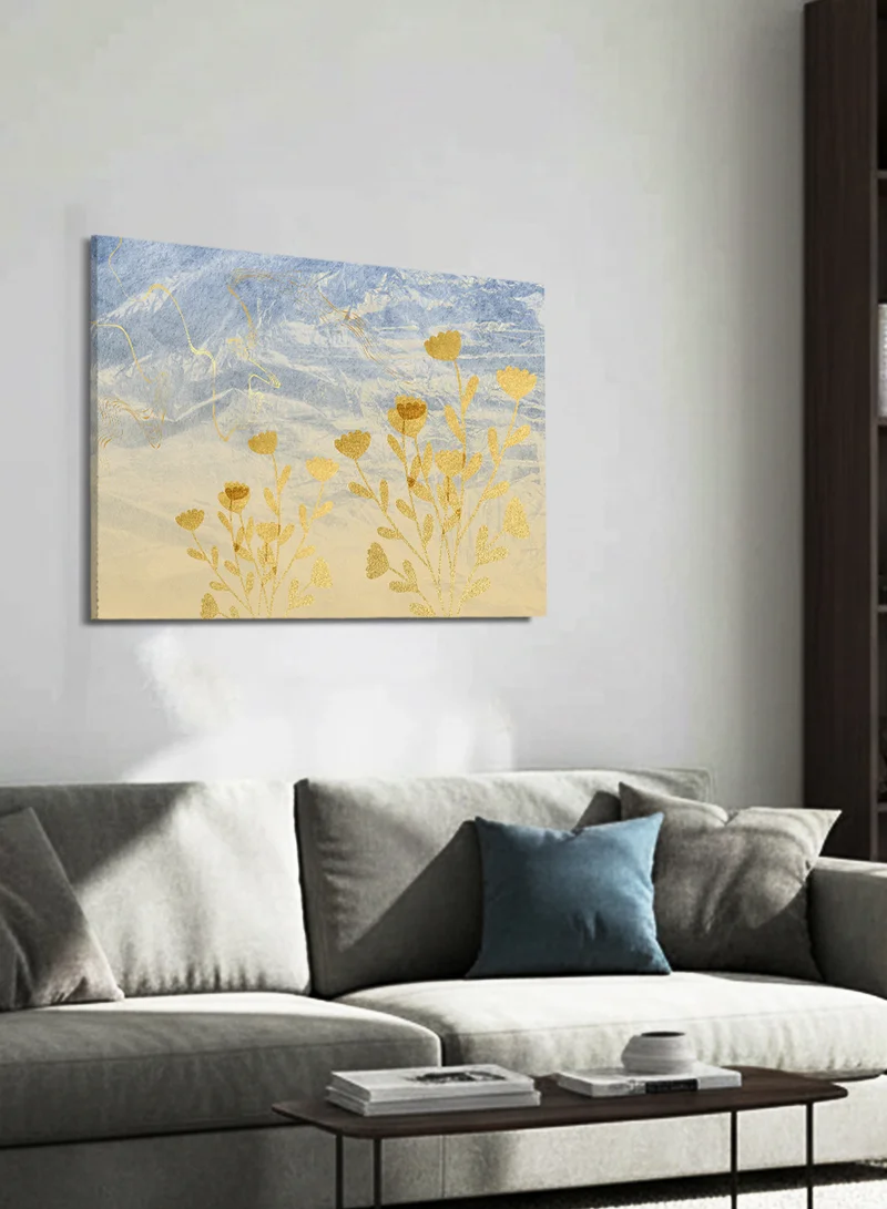 LOWHA Canvas Wall Art Stretched Over Wooden Frame with Golden Flowers Design