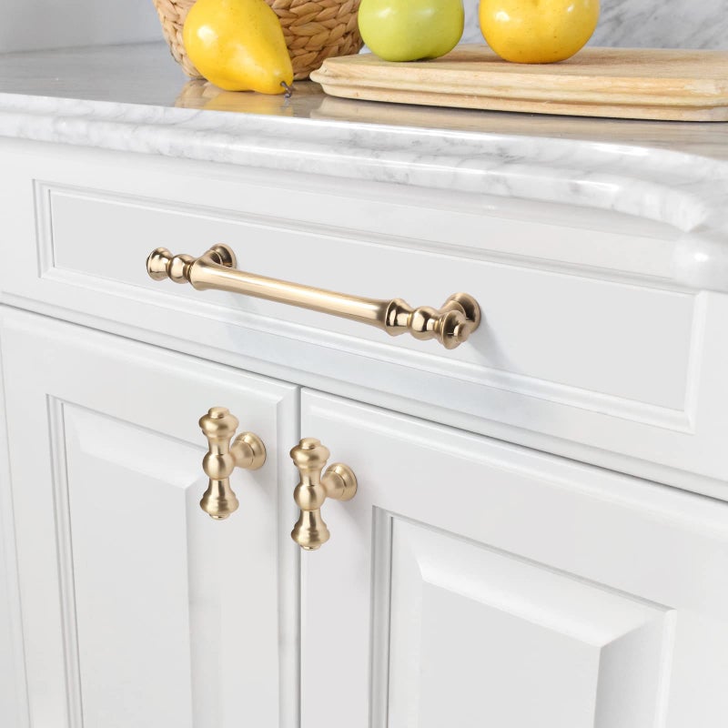 Amerdeco 10 Pack Brushed Brass Cabinet Pulls 5 Inch(128mm) Hole Center Cabinet Hardware Gold Kitchen Cabinet Handles for Bathroom Drawer Pulls Dresser Pulls ZH0014.â€¦ - Image 3