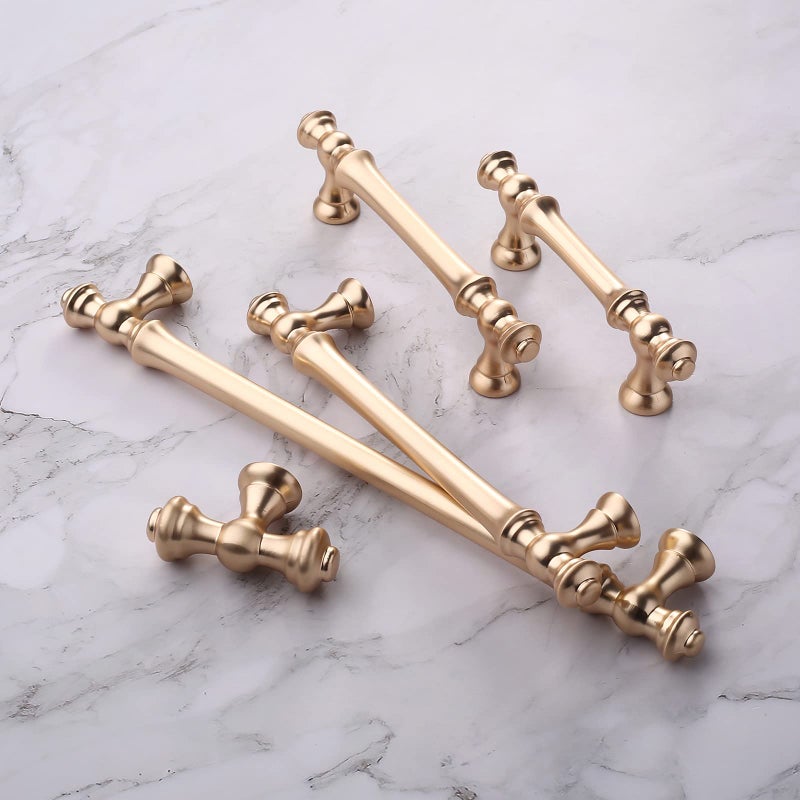 Amerdeco 10 Pack Brushed Brass Cabinet Pulls 5 Inch(128mm) Hole Center Cabinet Hardware Gold Kitchen Cabinet Handles for Bathroom Drawer Pulls Dresser Pulls ZH0014.â€¦ - Image 2