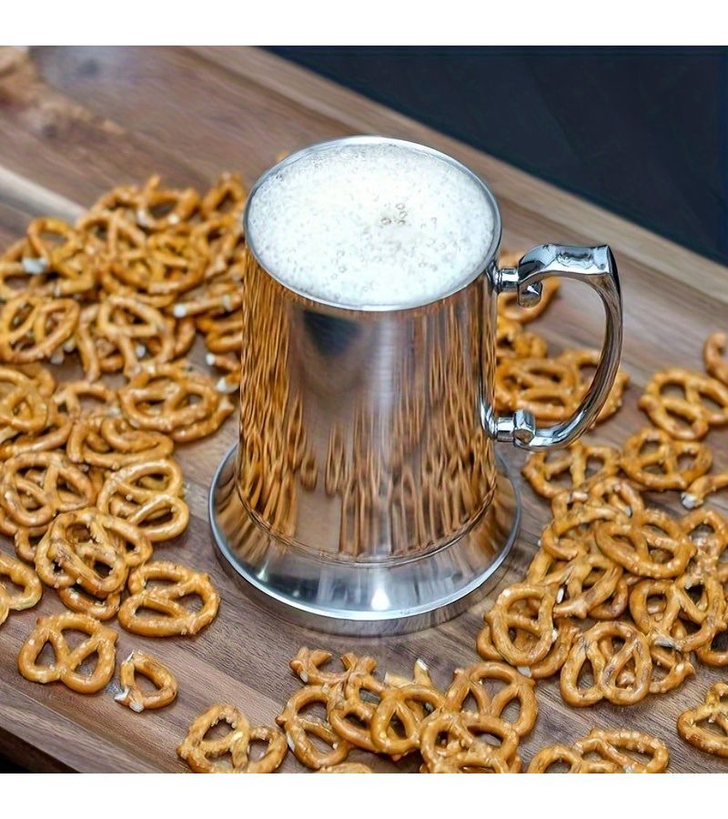 Blue Double Layer Stainless Steel Beer Mug 19.61oz Large Capacity Bar Glass - Image 1