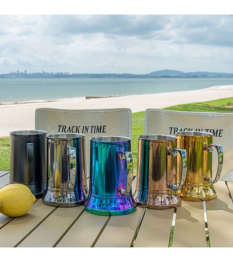Blue Double Layer Stainless Steel Beer Mug 19.61oz Large Capacity Bar Glass - Image 4