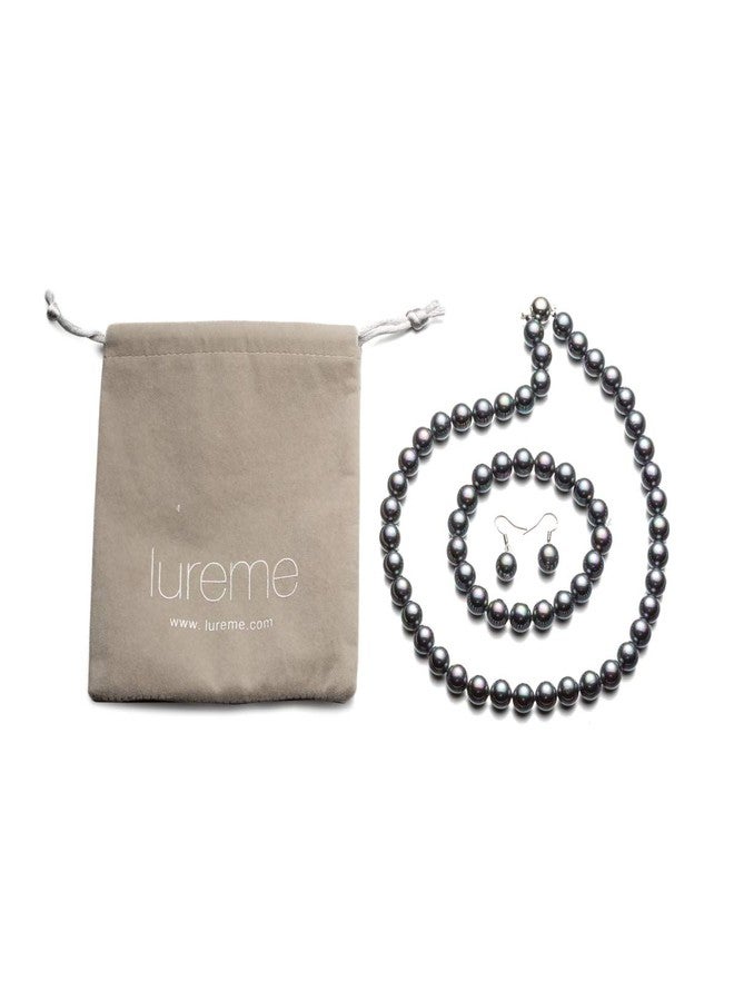LUREME Fashion Style Pearl Elastic Necklace Bracelet Dangle Earring Set-Black(09000649-5) - Image 3